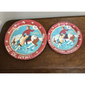 Vintage Hallmark Happy Birthday Pardner Ride Em Cowboy Horse Party Plates NOS
